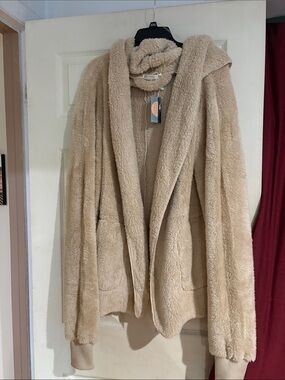 Women's Hooded Teddy Jacket in Beige - Plush Cozy Outerwear